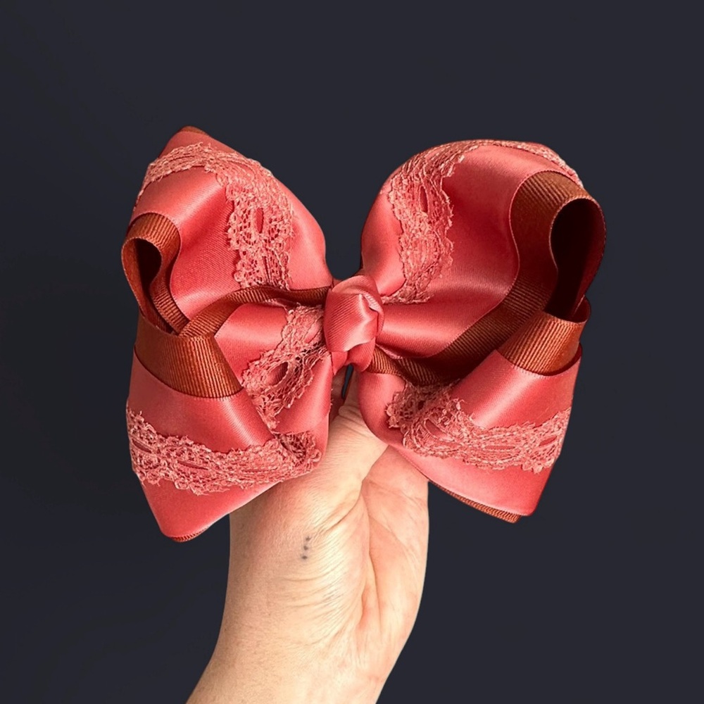burgundy Silk Lace Accent smocked bow